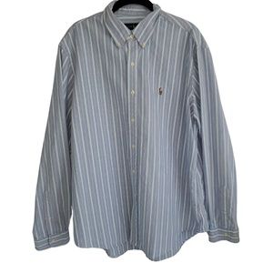 Ralph Lauren Blue Striped Button Up Dress Shirt